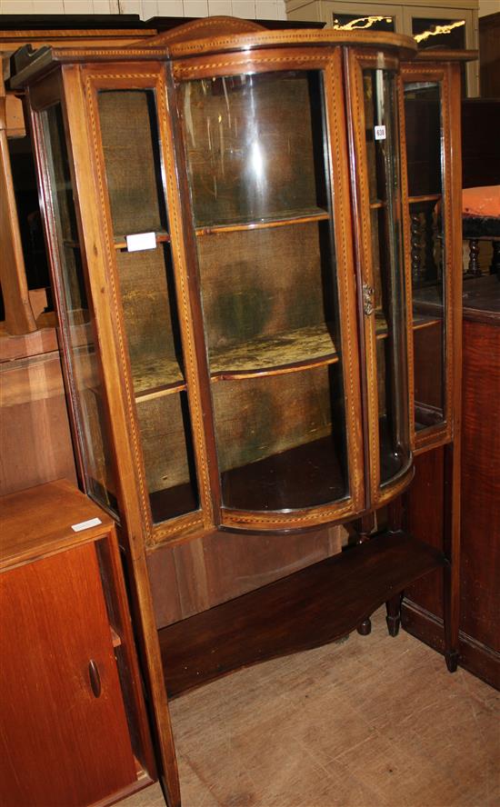 Edwardian chequer inlaid bow fronted display cabinet